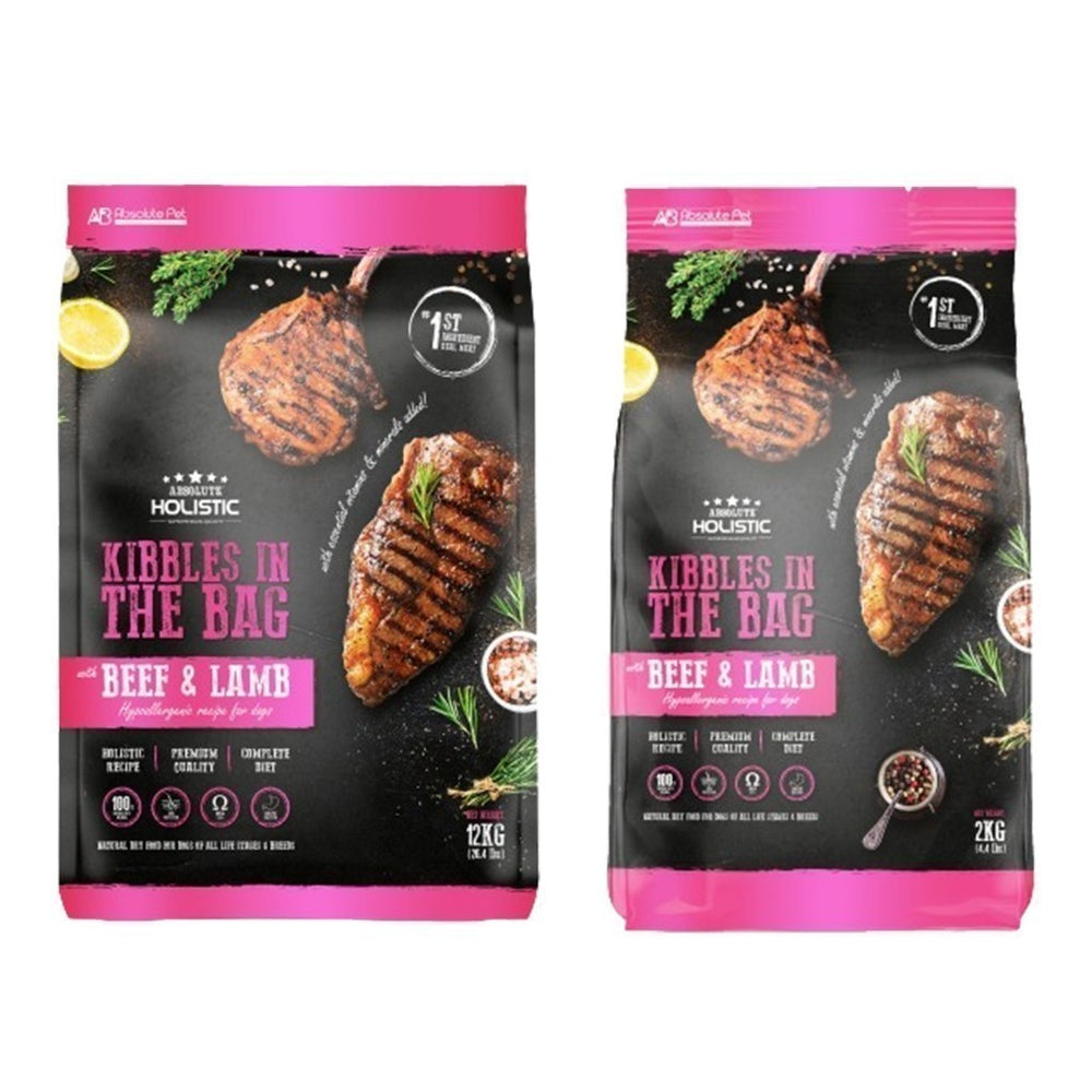 Absolute Holistic Kibble in the Bag Hypoallergenic Recipe Dry Dog Food 2Kg & 12Kg Delicious Flavors Premium Quality