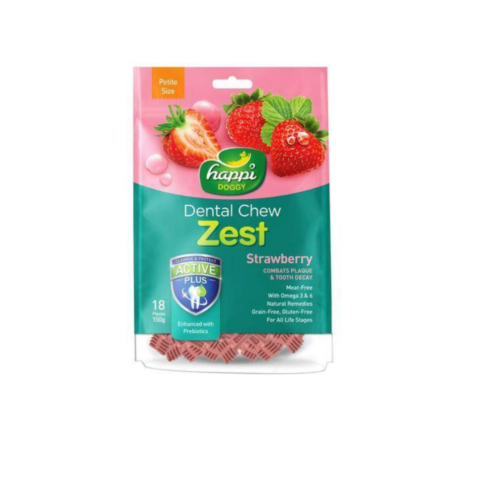 Happi Doggy Dental Chew Zest Petite 2.5-Inch 150g Meat Free Natural Remedies Grain Free Gluten-Free Dental Treats