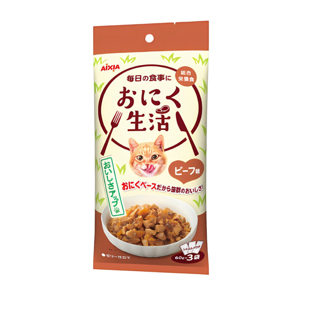 Aixia Fish & Meat Life Wet Cat Foods 60g x 3 Skipjack Tuna White Meat With Jelly Chicken And Beef Based Food With Jelly