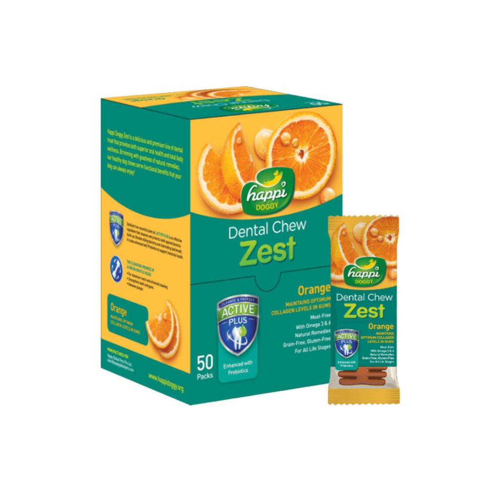 [Box of 50pcs] Happi Doggy Dental Chew Zest Regular 4-Inch 25g Meat Free Natural Remedies Grain Free Gluten-Free Treat