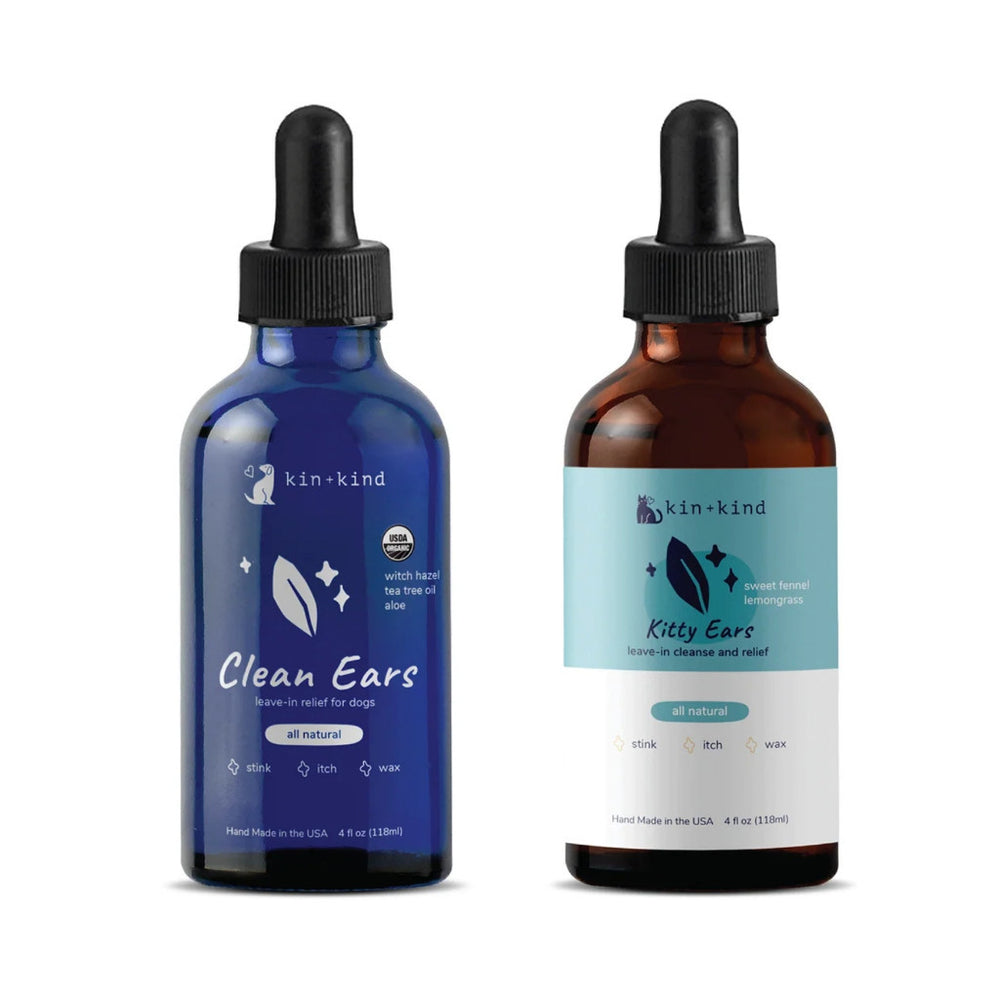 Kin+Kind Natural Kitty Cleaner Ear & Organic Clean Ears for Dog and Cat 4oz Leave-in Cleanse & Relief Alcohol Water Free