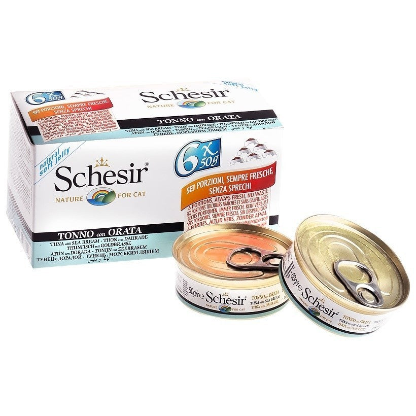 Schesir Cat Can Food Multipack (6x50g) Tuna Beef Chicken Fillets Seabass Different Flavors Delicious Nutritious Premium