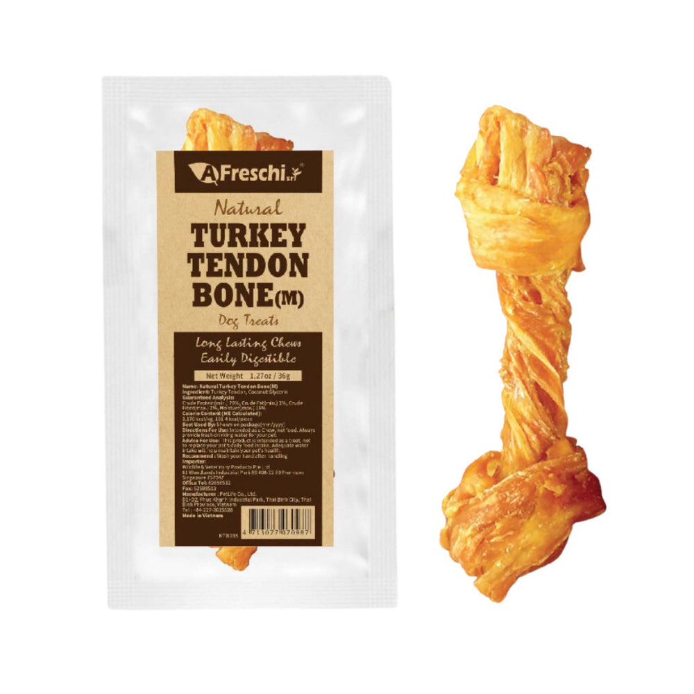 Afreschi Turkey Tendon Medium Size Dog Chew Treats Tendon Bone/Tendon Pretzel Natural & Nutritious High Protein Dog Chew