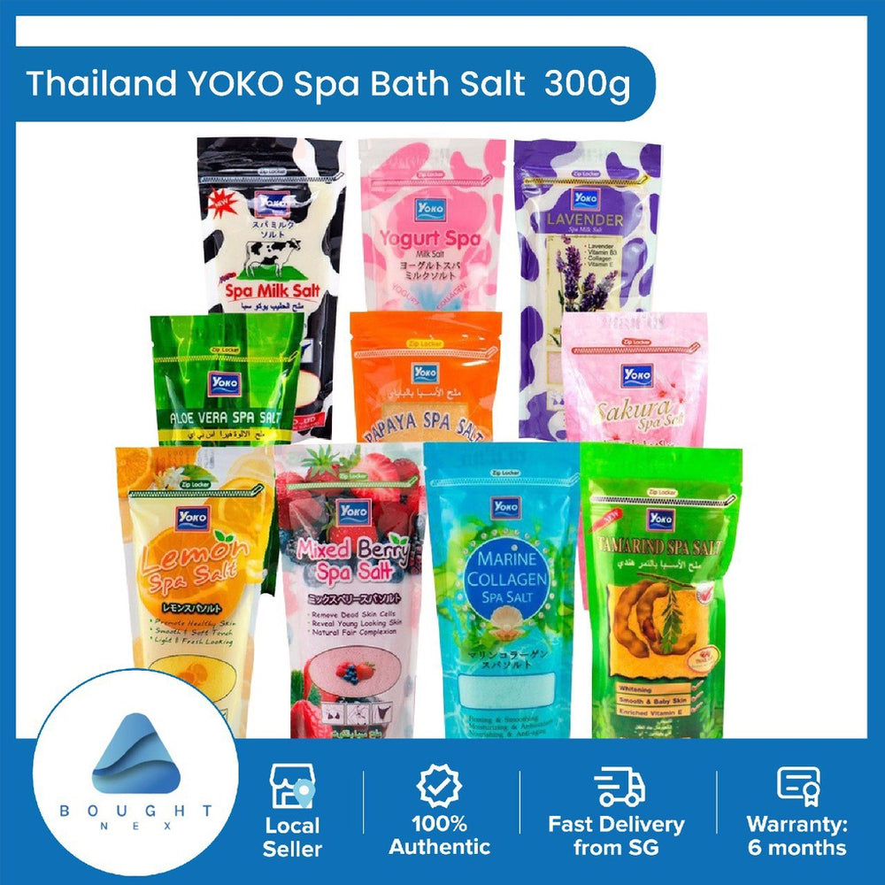 Thailand YOKO Spa Bath Salt Skin Whitening Exfoliating and Enriching with Vitamin-E 22 Flavours 300g