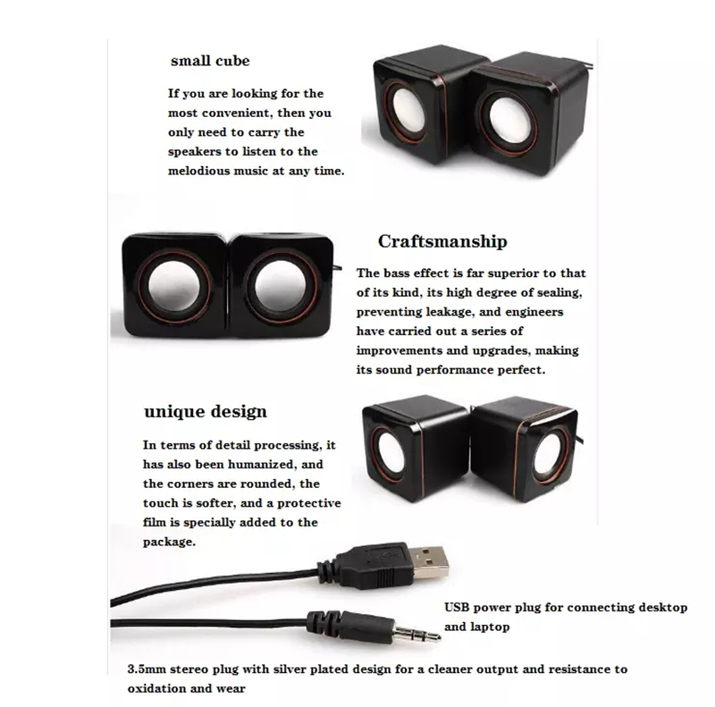 USB Mini Wired Speaker 2.0 Desktop Laptop Small Speaker Outdoor Small Audio Gift Mobile Phone Box D02L