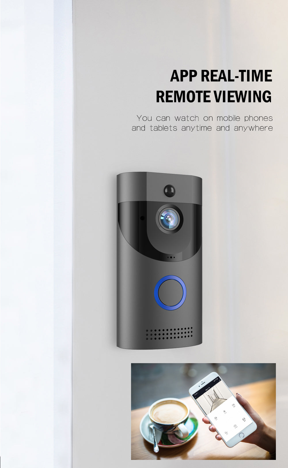 Wireless Smart Video Door Bell With Chime B30 Mobile Phone Remote Video Call Real-Time Remote Monitoring Waterproof