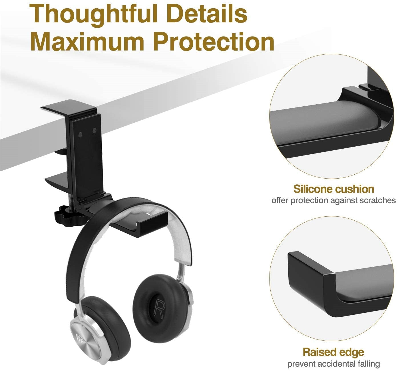 Headphone Hook Premium Aluminum Scratch-Free ScrewPadding