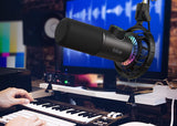 FIFINE K658 USB RGB Dynamic Cardioid Microphone with Live Monitoring & Mute Button for Streaming/Gaming/Singing