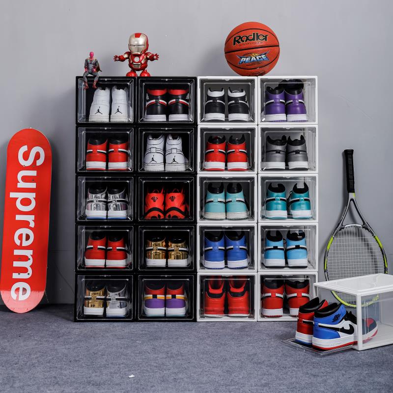 [Front Opening] Acrylic Transparent Full Black Multipack Thickened Magnetic Stackable Shoe Box Storage Organiser
