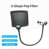 Pop Filter U Windscreen Microphone Shield Double Layer Metal Mesh